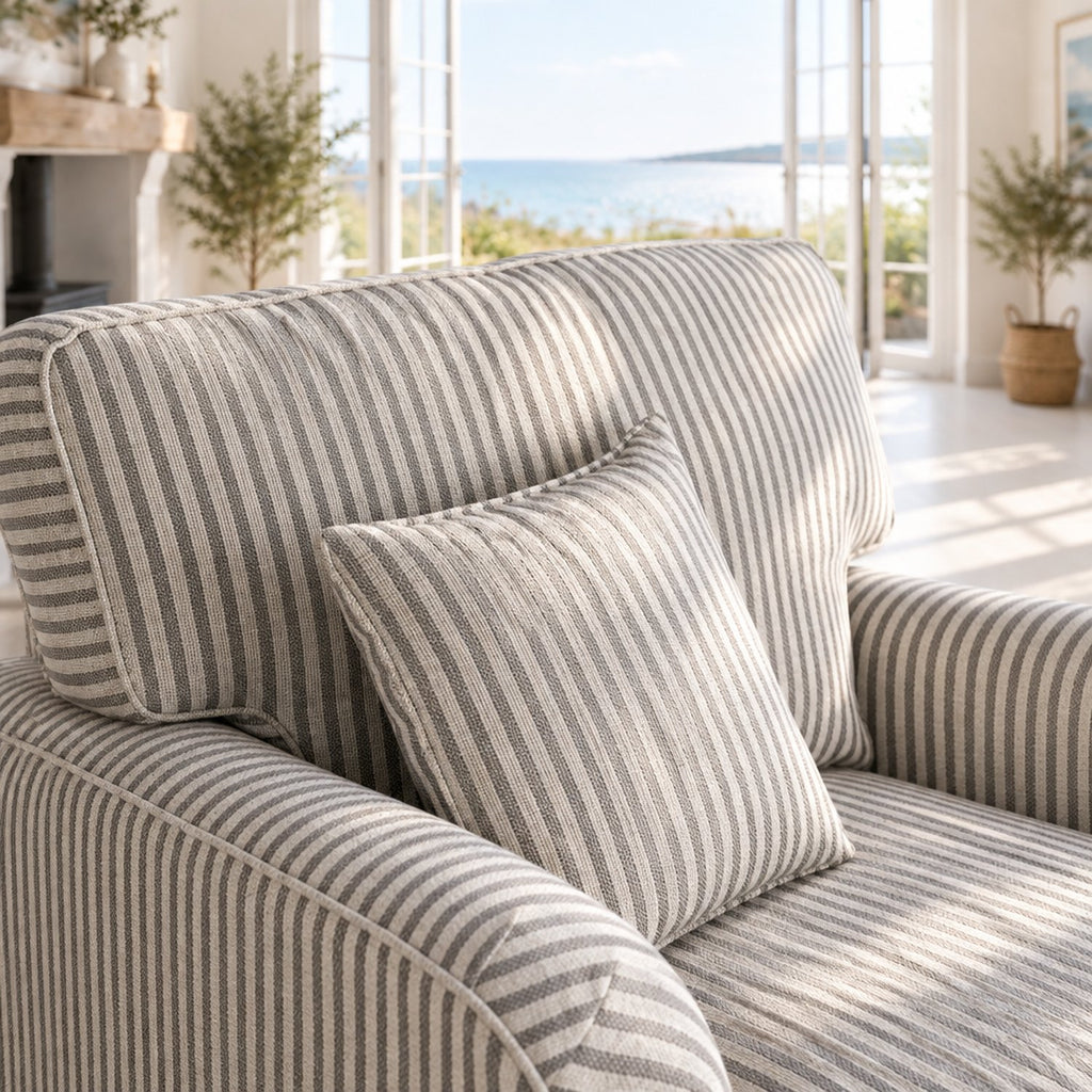 Eastbourne Armchair in Grey Stripe with Grey Stripe Cushion