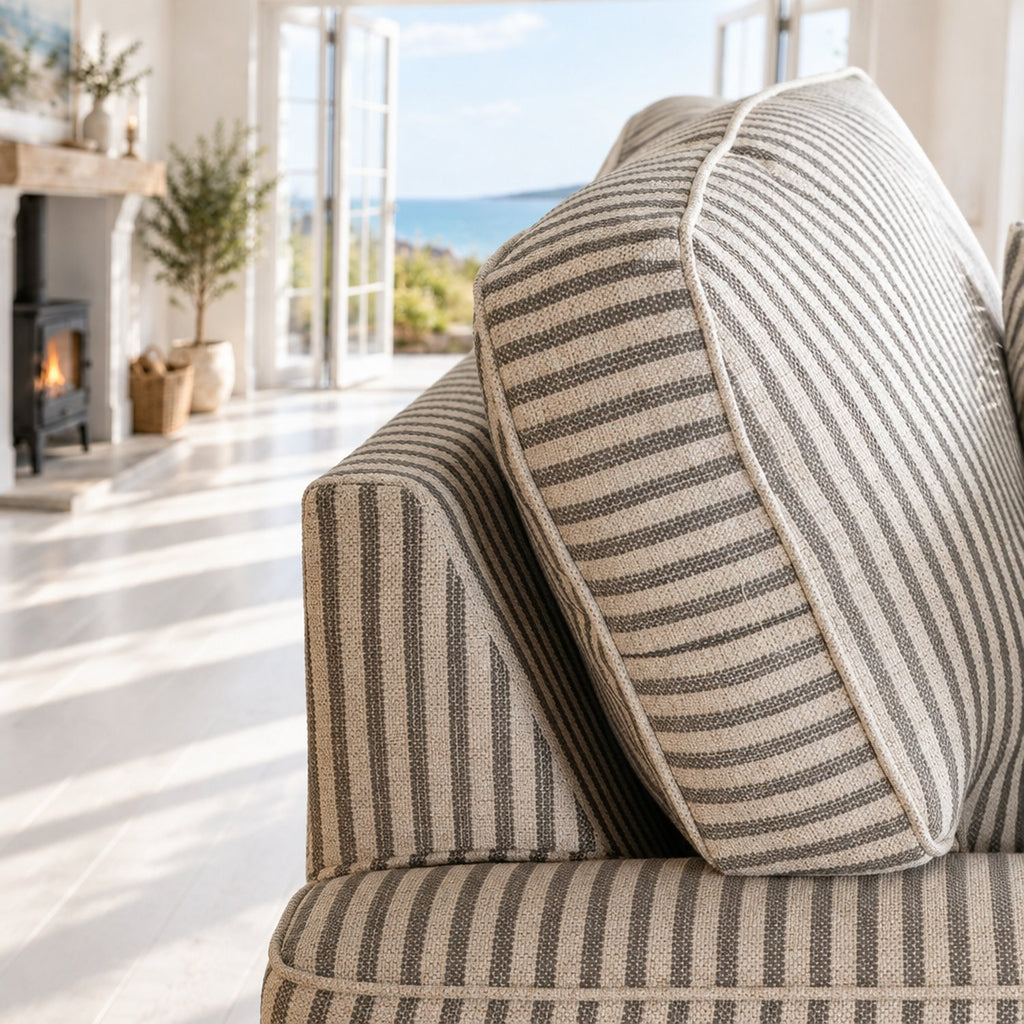 Eastbourne Armchair in Grey Stripe with Grey Stripe Cushion