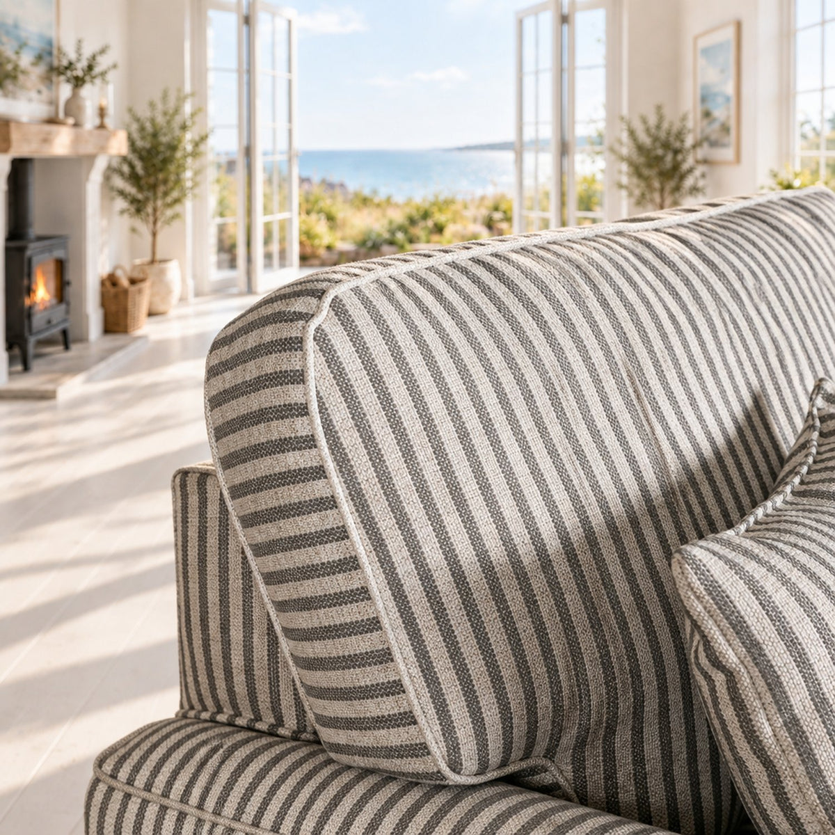 Eastbourne Armchair in Grey Stripe with Grey Stripe Cushion