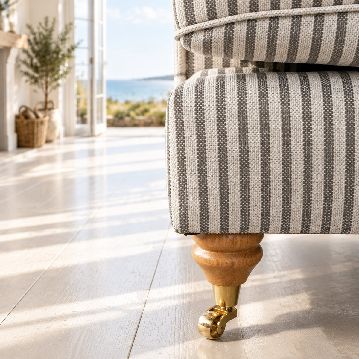 Eastbourne Armchair in Grey Stripe with Grey Stripe Cushion