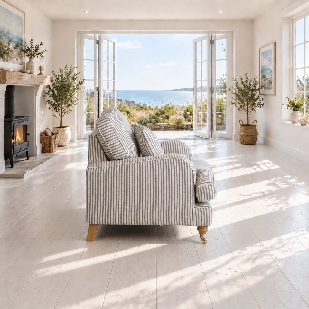 Eastbourne Armchair in Grey Stripe with Grey Stripe Cushion