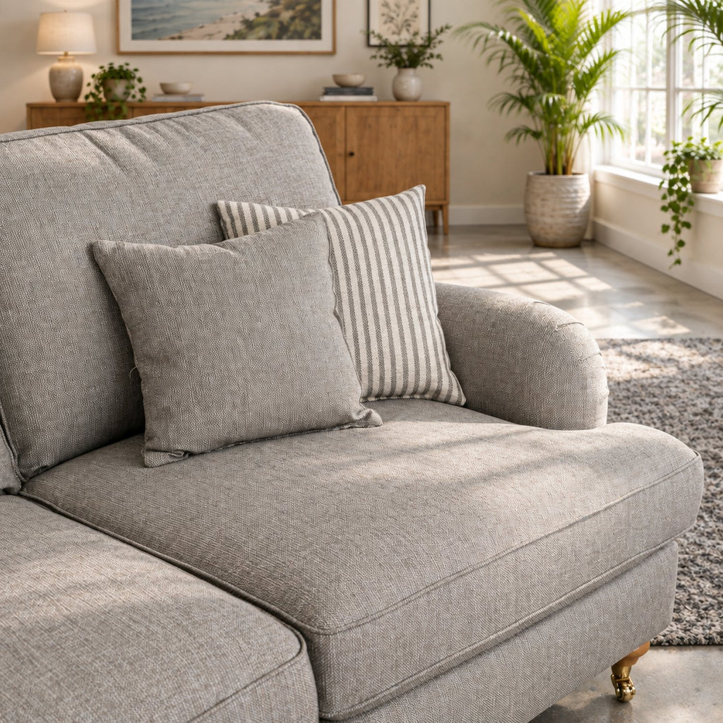 Eastbourne 2 Seater Sofa in Grey with Grey Stripe Cushions