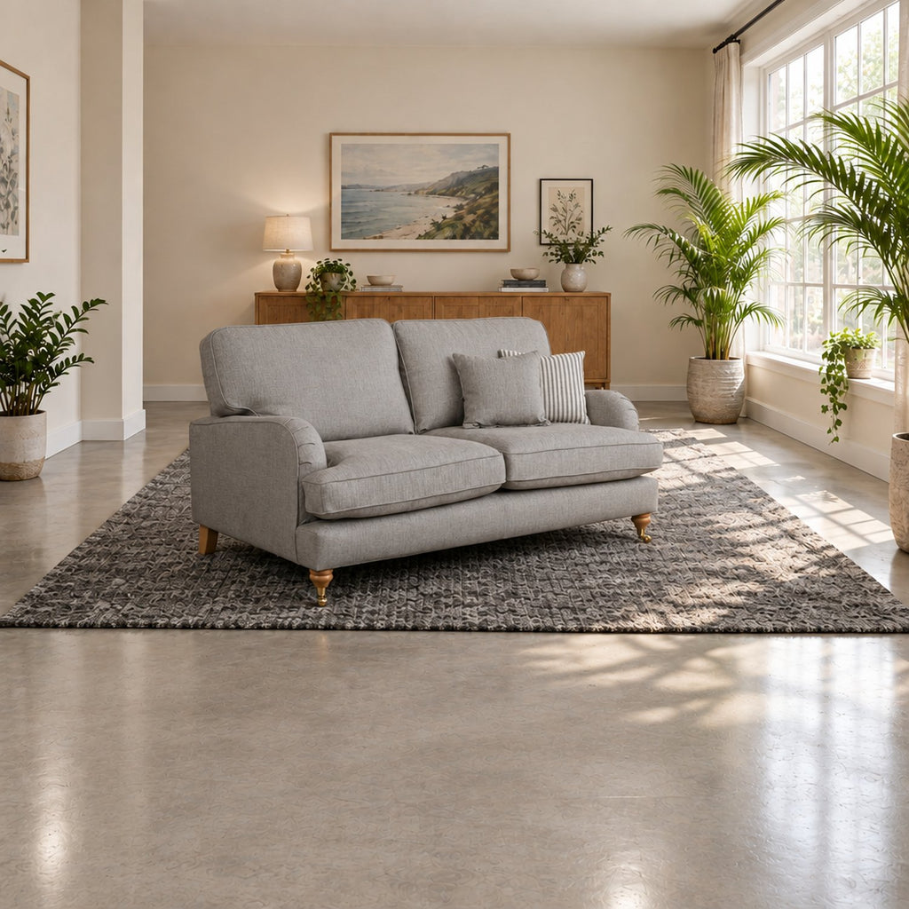 Eastbourne 2 Seater Sofa in Grey with Grey Stripe Cushions