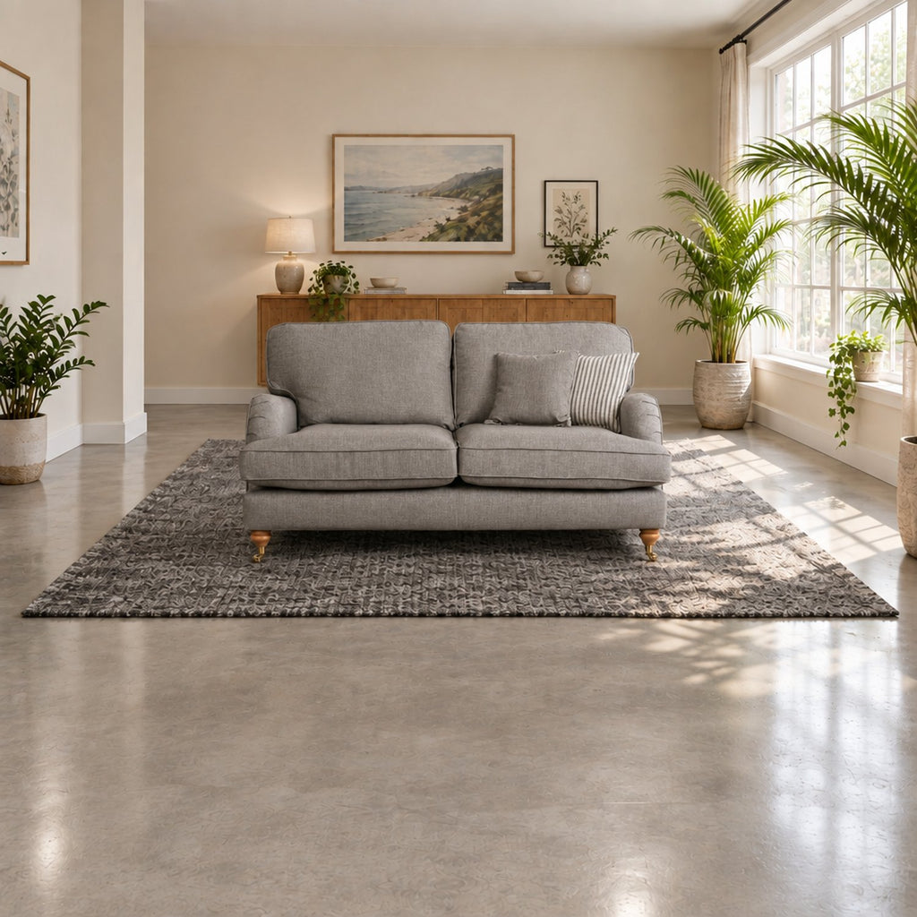 Eastbourne 2 Seater Sofa in Grey with Grey Stripe Cushions