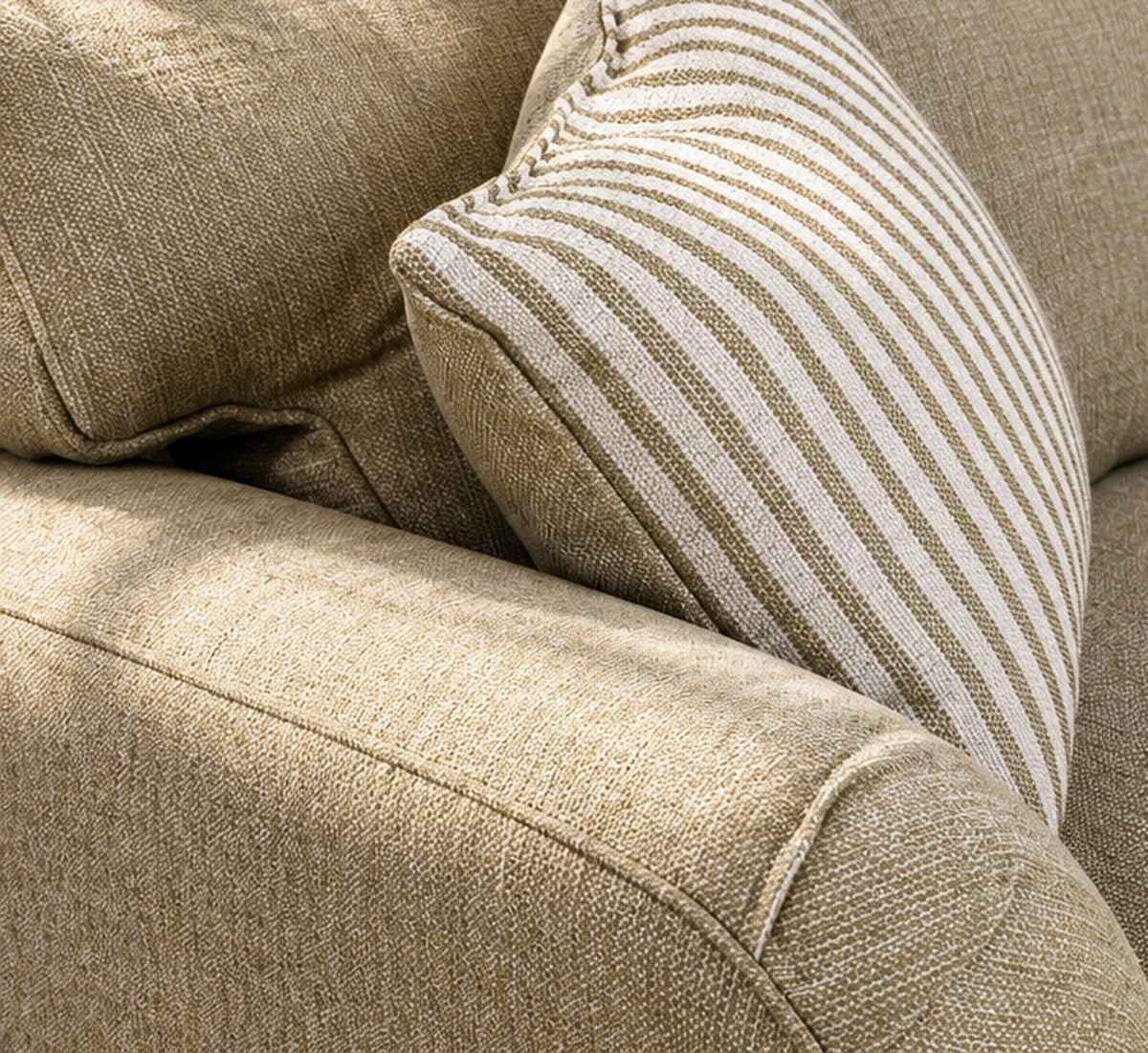 Eastbourne 3 Seater Sofa in Olive with Olive Stripe Cushions
