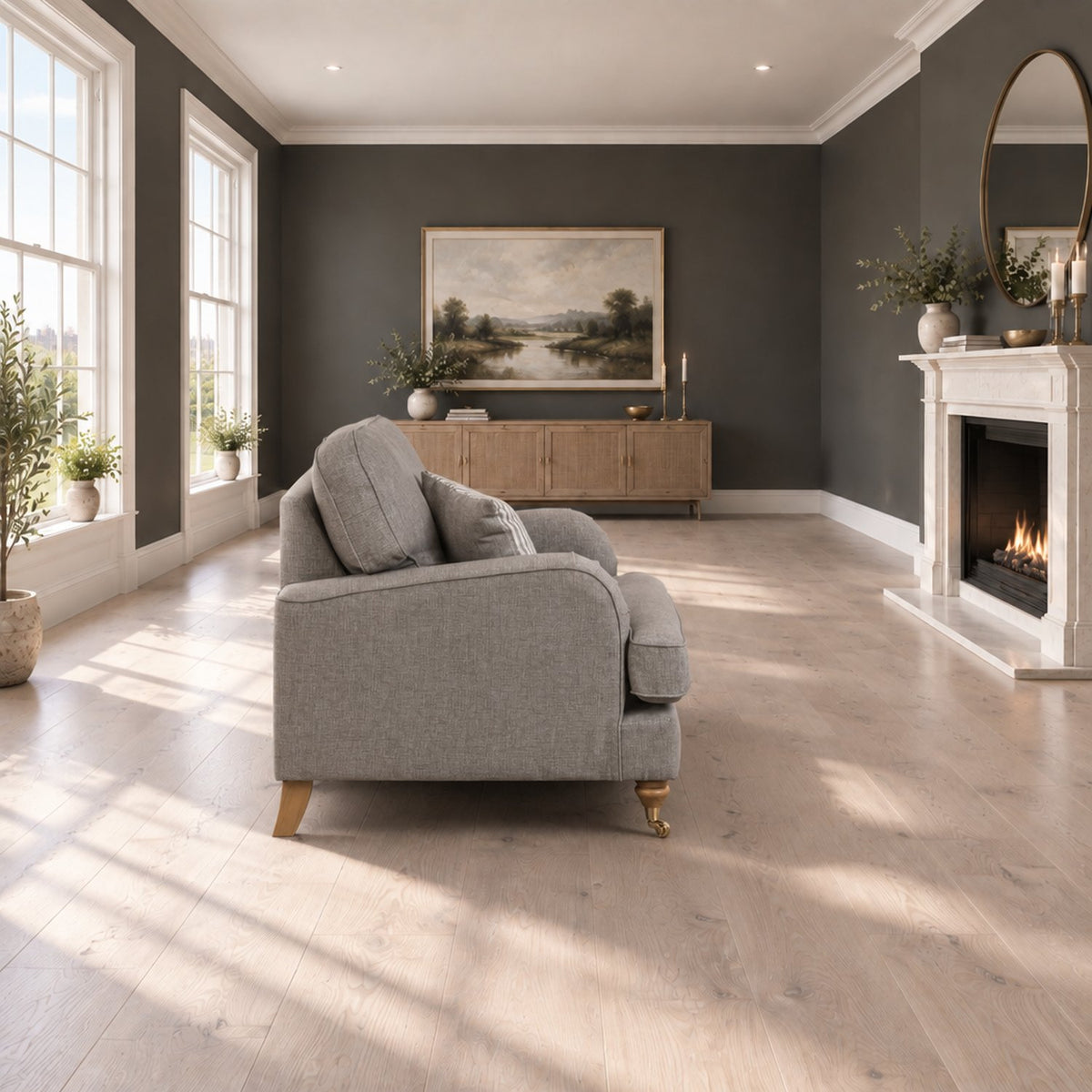 Eastbourne Armchair in Grey with Grey Stripe Cushion