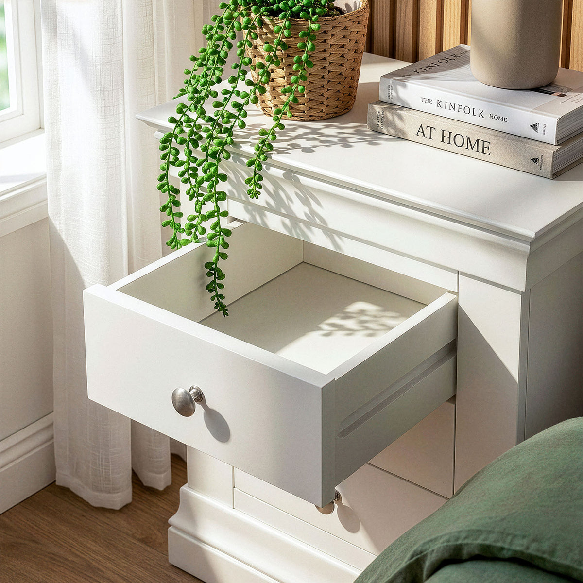 Provence 3 drawer bedside chest in white
