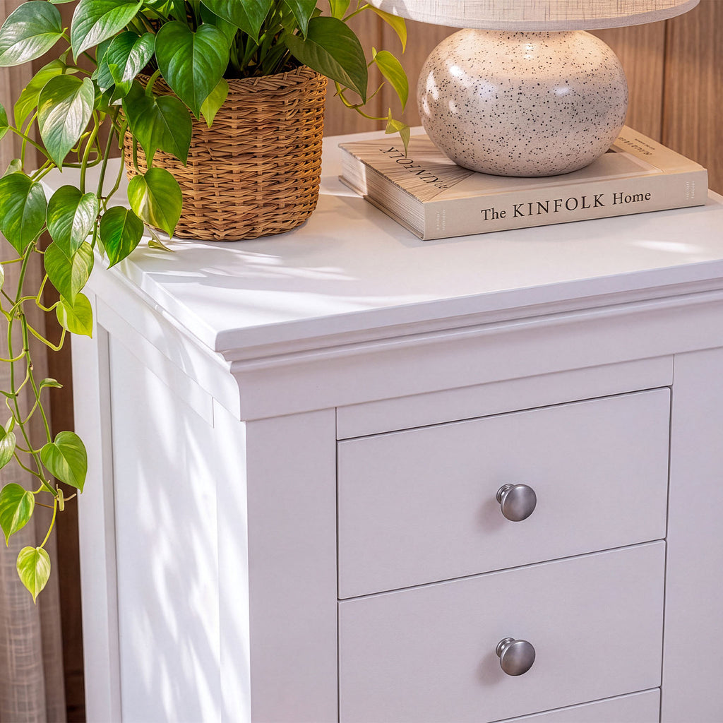 Provence 3 drawer bedside chest in white