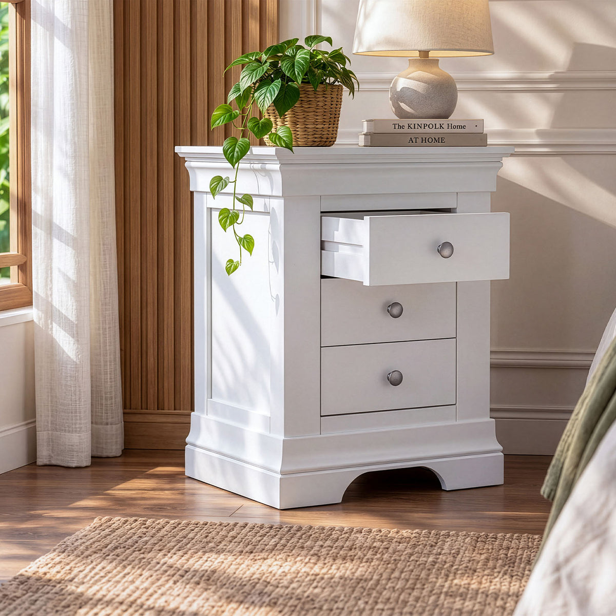 Provence 3 drawer bedside chest in white