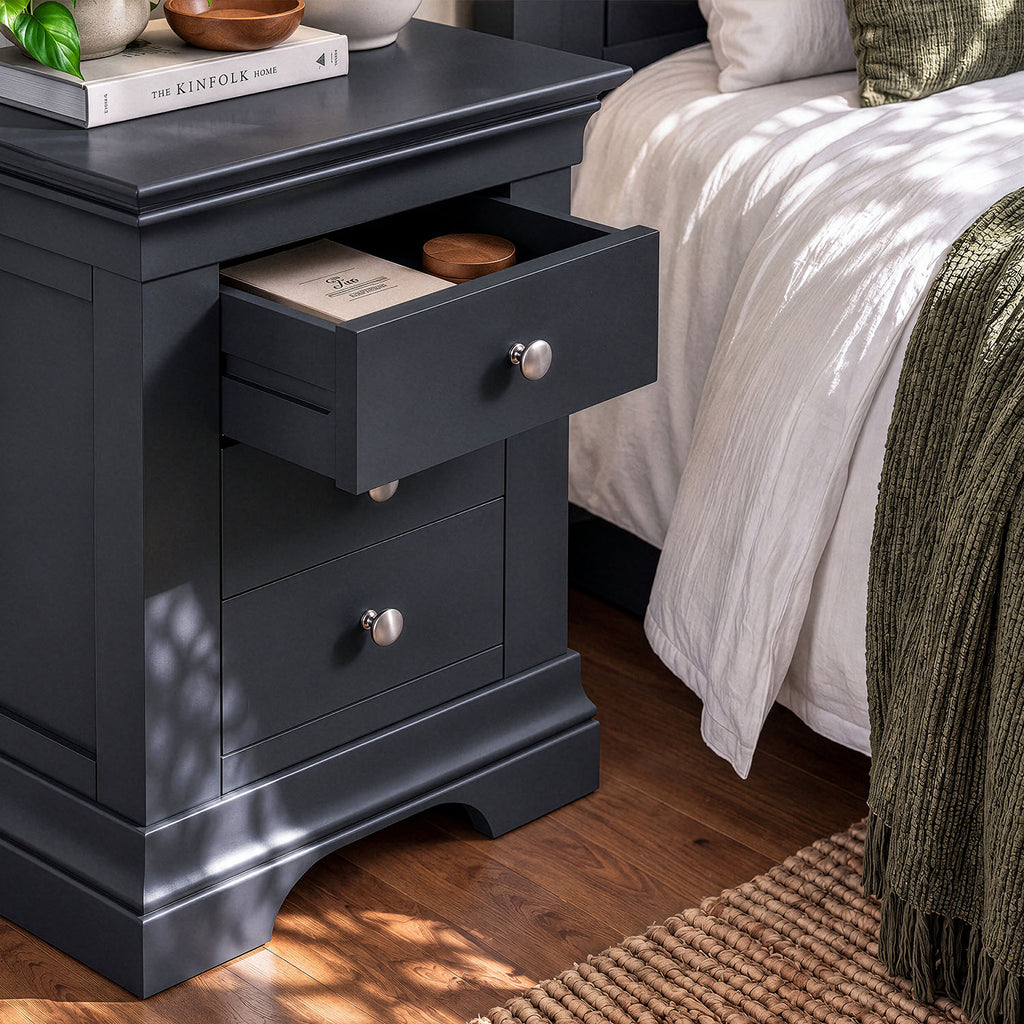 Provence 3 drawer bedside chest in Black