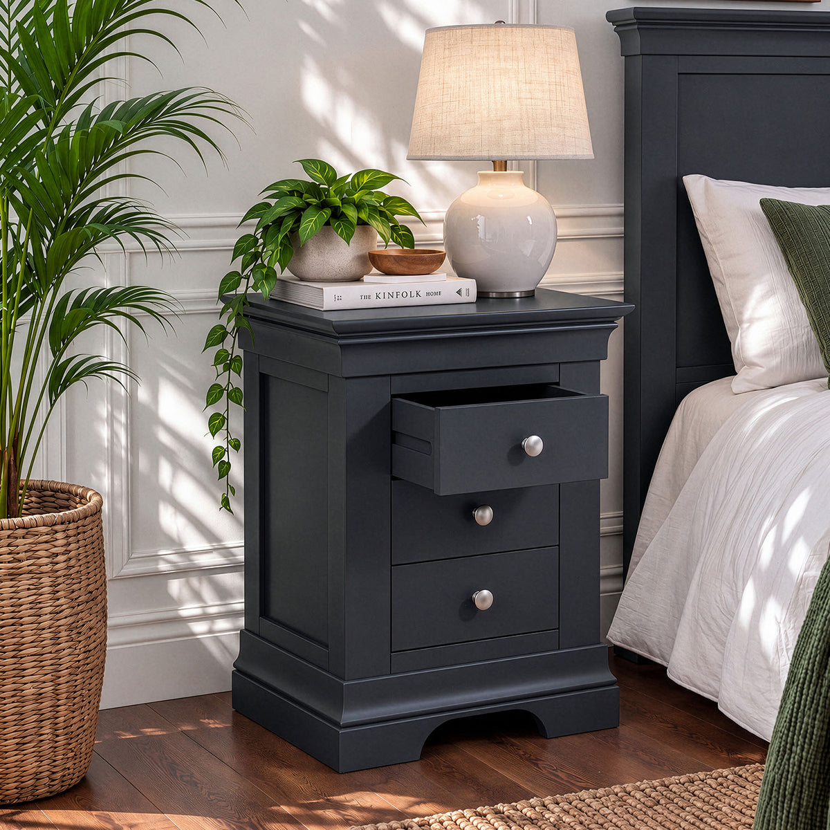 Provence 3 drawer bedside chest in Black