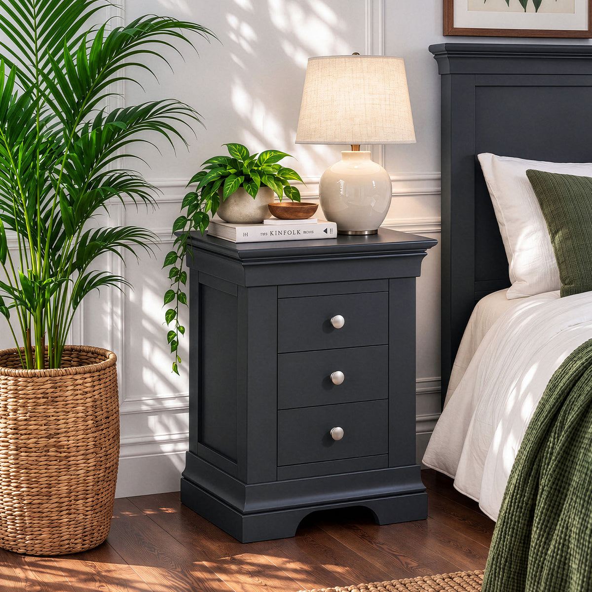 Provence 3 drawer bedside chest in Black