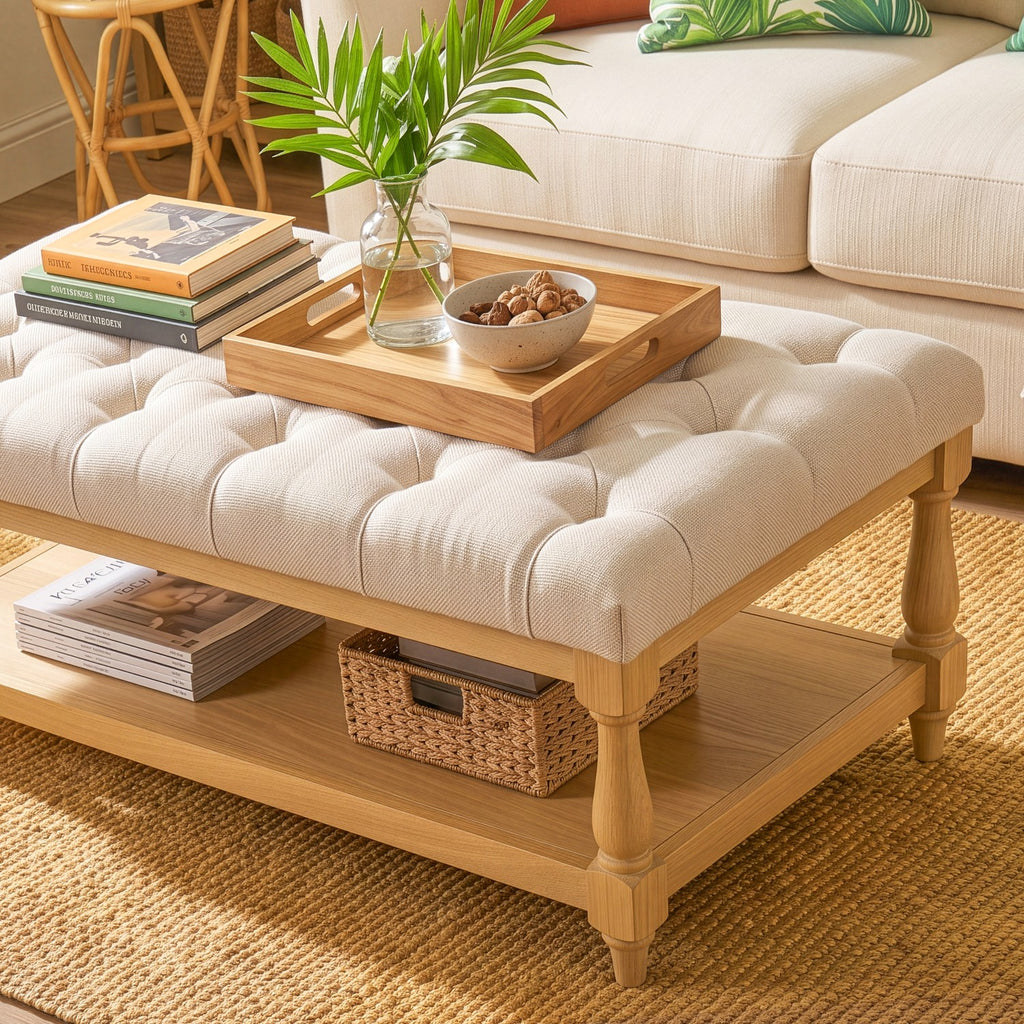Tavistock Coffee Table with Button Down Linen Top