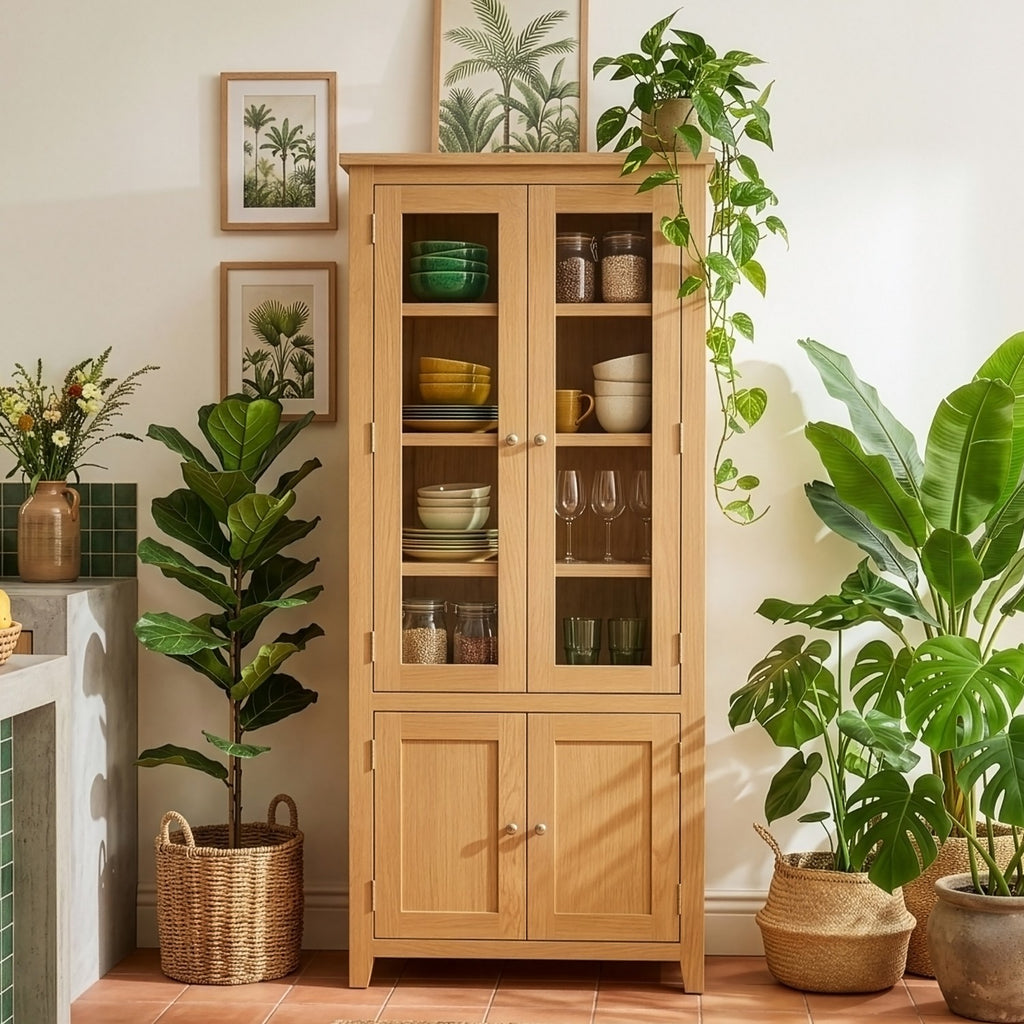 Tavistock Display Cabinet with glass windows and low cupboard.