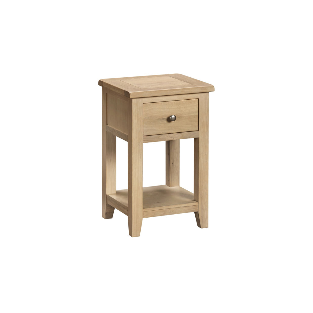 Tetbury 1 Drawer Lamp Table With Shelf in Natural Oak