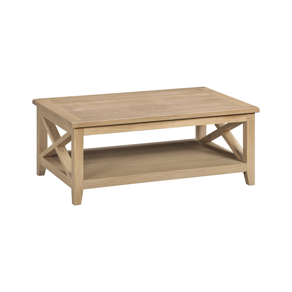 Tetbury X Leg Coffee Table With Shelf in Natural Oak