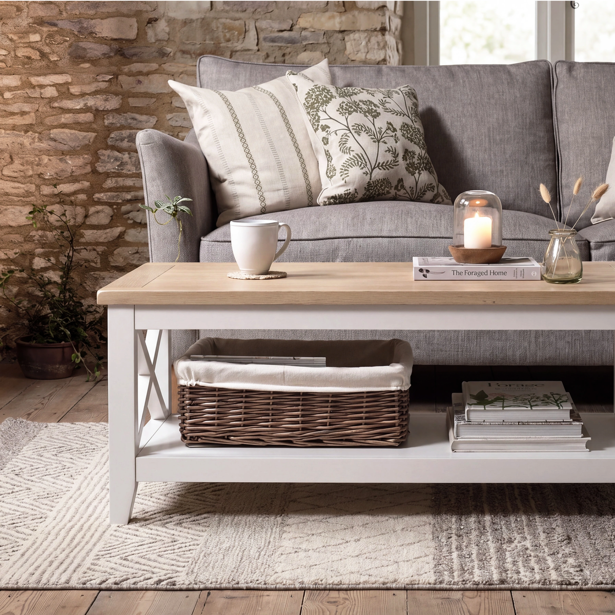 Coffee Table in Painted/Oak finish with X Leg base