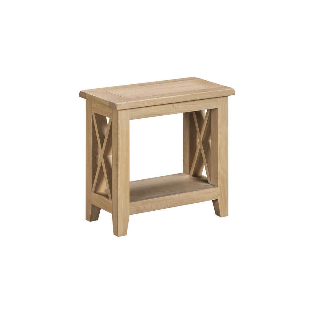 Tetbury X Leg Side Table With Shelf in Natural Oak