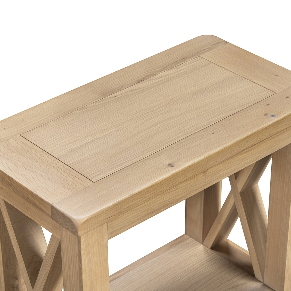 Tetbury X Leg Side Table With Shelf in Natural Oak