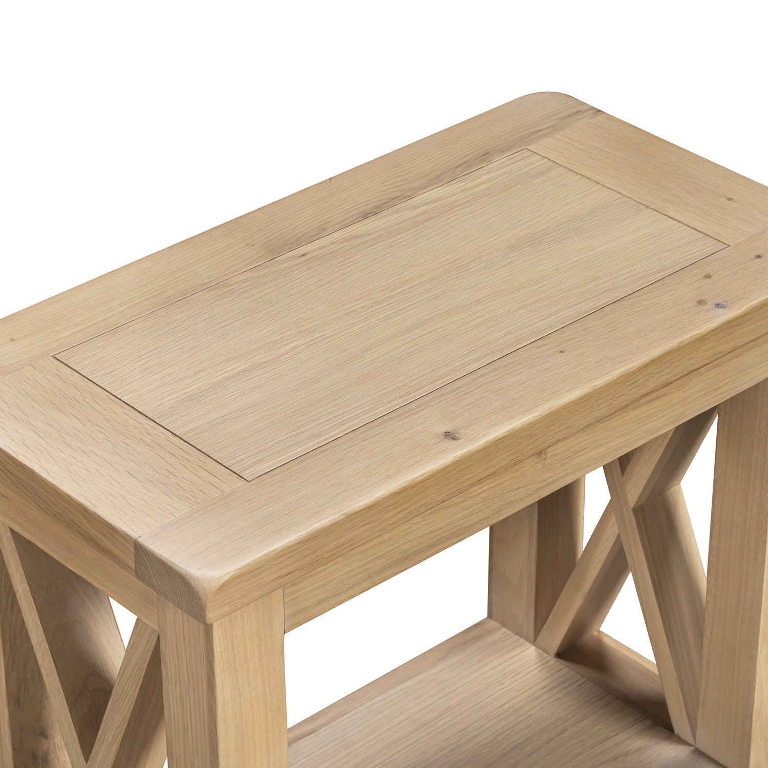 Tetbury X Leg Side Table With Shelf in Natural Oak