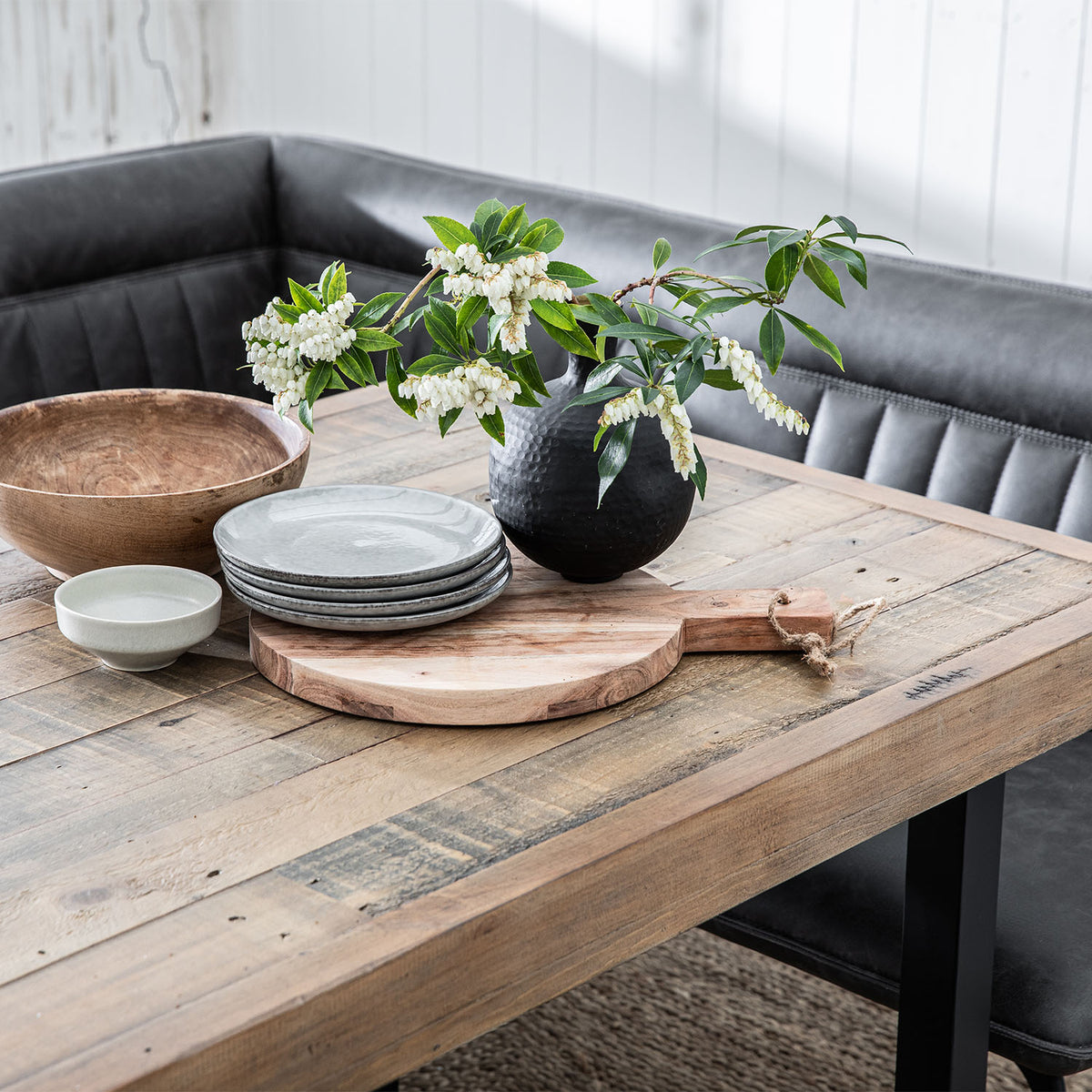 Adelaide 135cm Dining Table with Hardy Corner Bench LHF & Low Bench in Grey