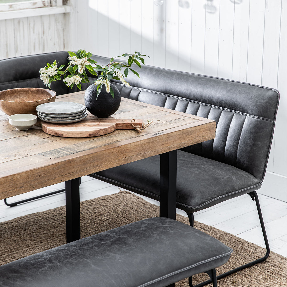 Adelaide 135cm Dining Table with Hardy Corner Bench LHF & Low Bench in Grey