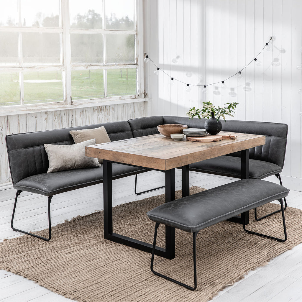 Adelaide 135cm Dining Table with Hardy Corner Bench LHF & Low Bench in Grey