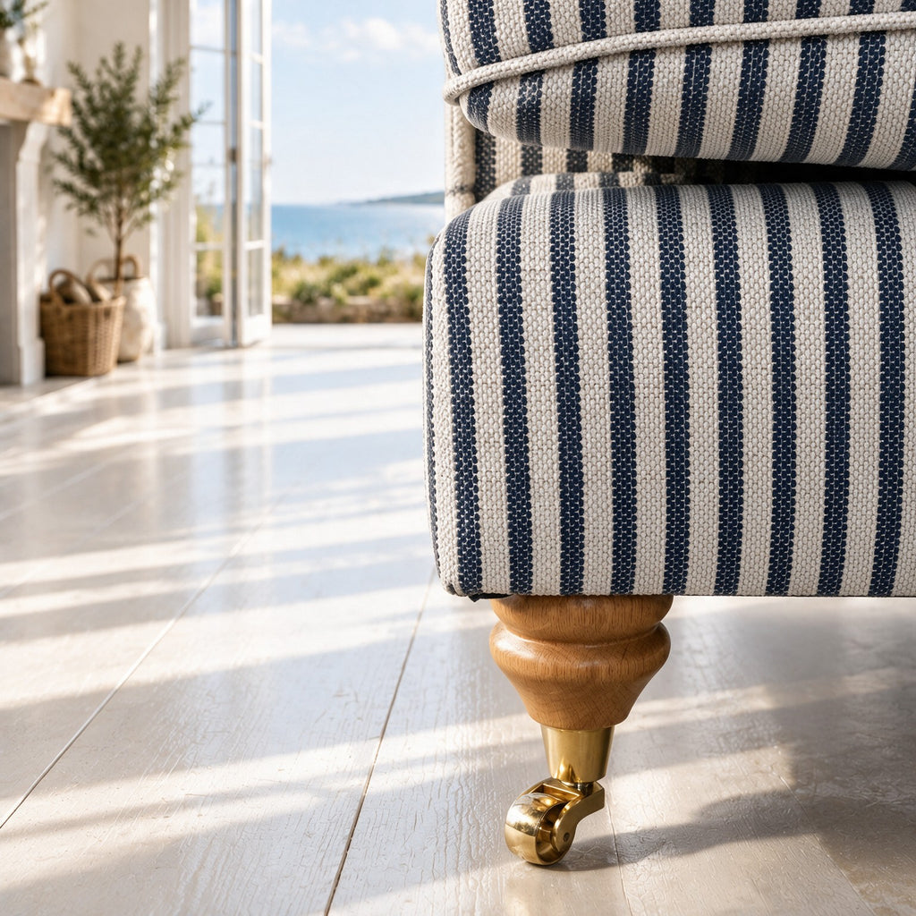 Eastbourne Armchair in Navy Stripe with Navy Stripe Cushions