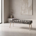 Sloane 140cm flat bench in sage and cream geometric pattern boucle style fabric in a minimalist room