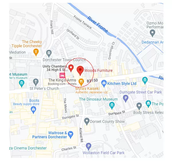 34-35 High East Street, Dorchester, Dorset DT1 1HN
Find us on the main road, use 'North Square' to access parking at the back of our store.
