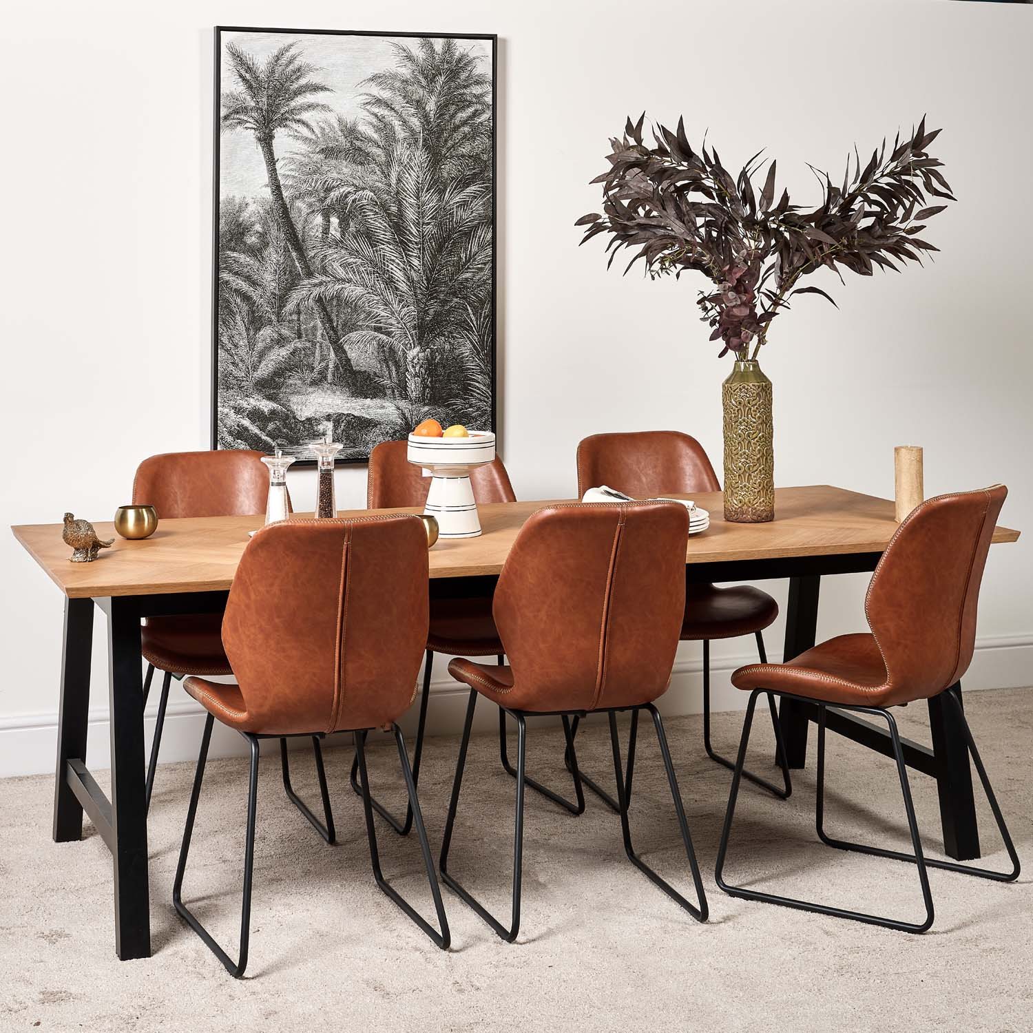 Woods Bromley 220cm Dining Table & 6 Callum Dining Chairs Light Brown