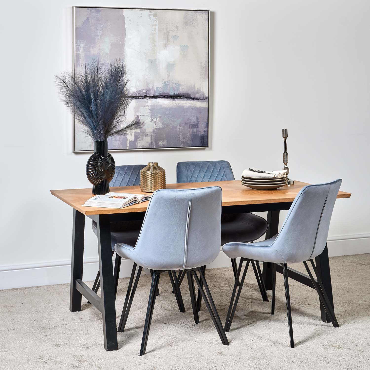 Woods Bromley 160cm Dining Table & 4 Chase Dining Chairs - Light Blue ...