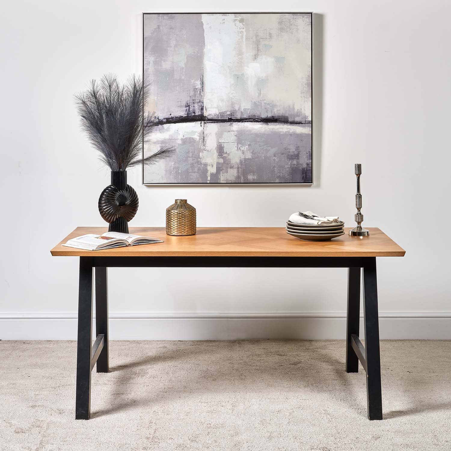 Woods Bromley 160cm Dining Table & 4 Finnick Dining Chairs Dark Grey