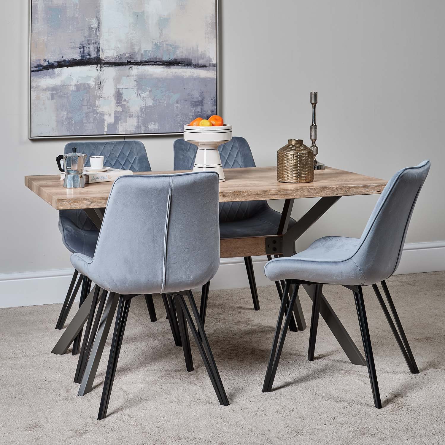 Woods Kamala 140cm Dining Table & 4 Chase Dining Chairs Light Blue