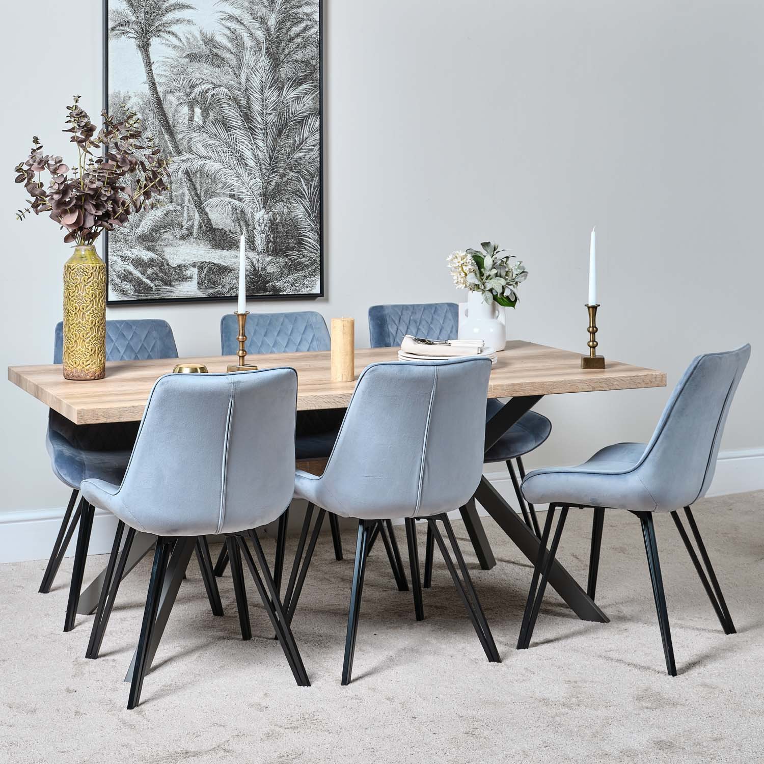 Woods Kamala 180cm Dining Table & 6 Chase Dining Chairs Light Blue