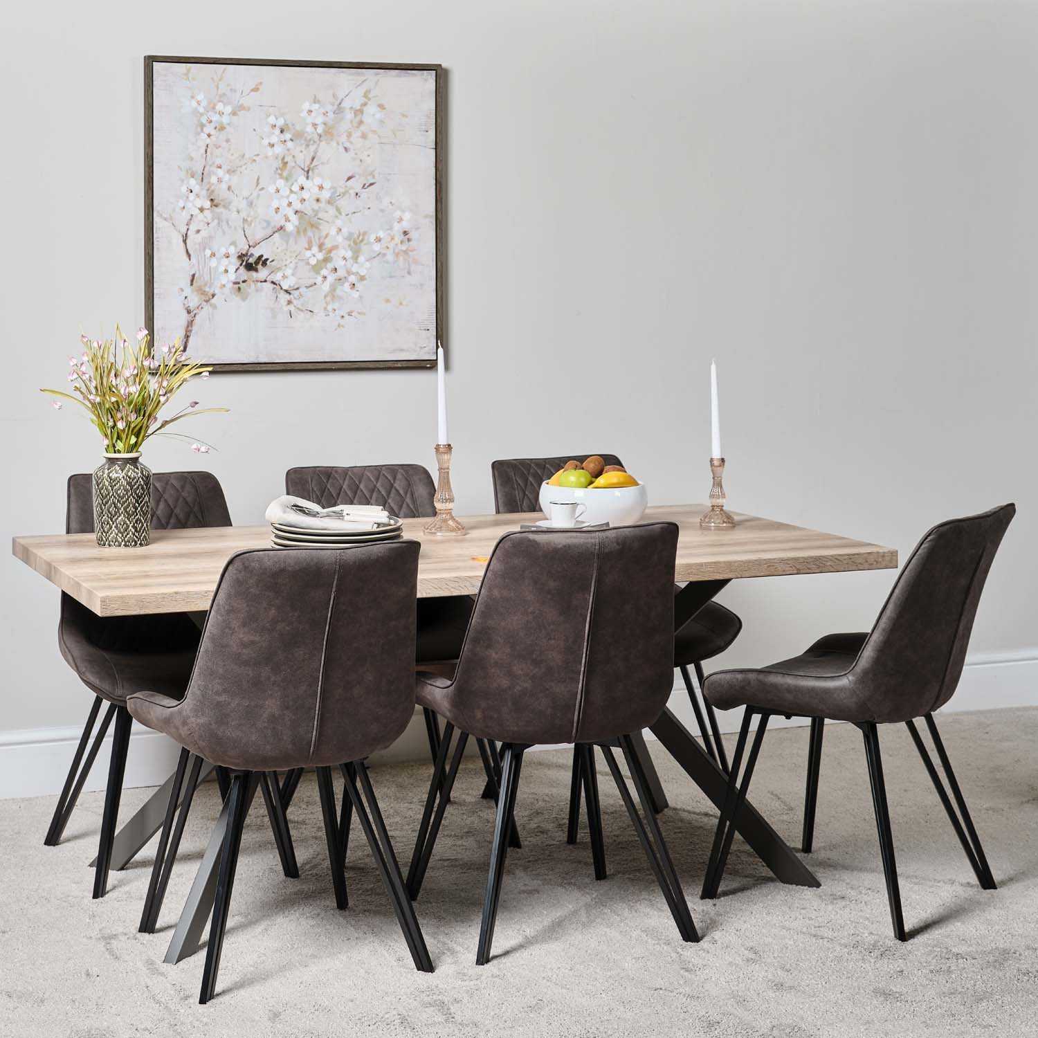Woods Kamala 180cm Dining Table & 6 Finnick Dining Chairs Dark Grey