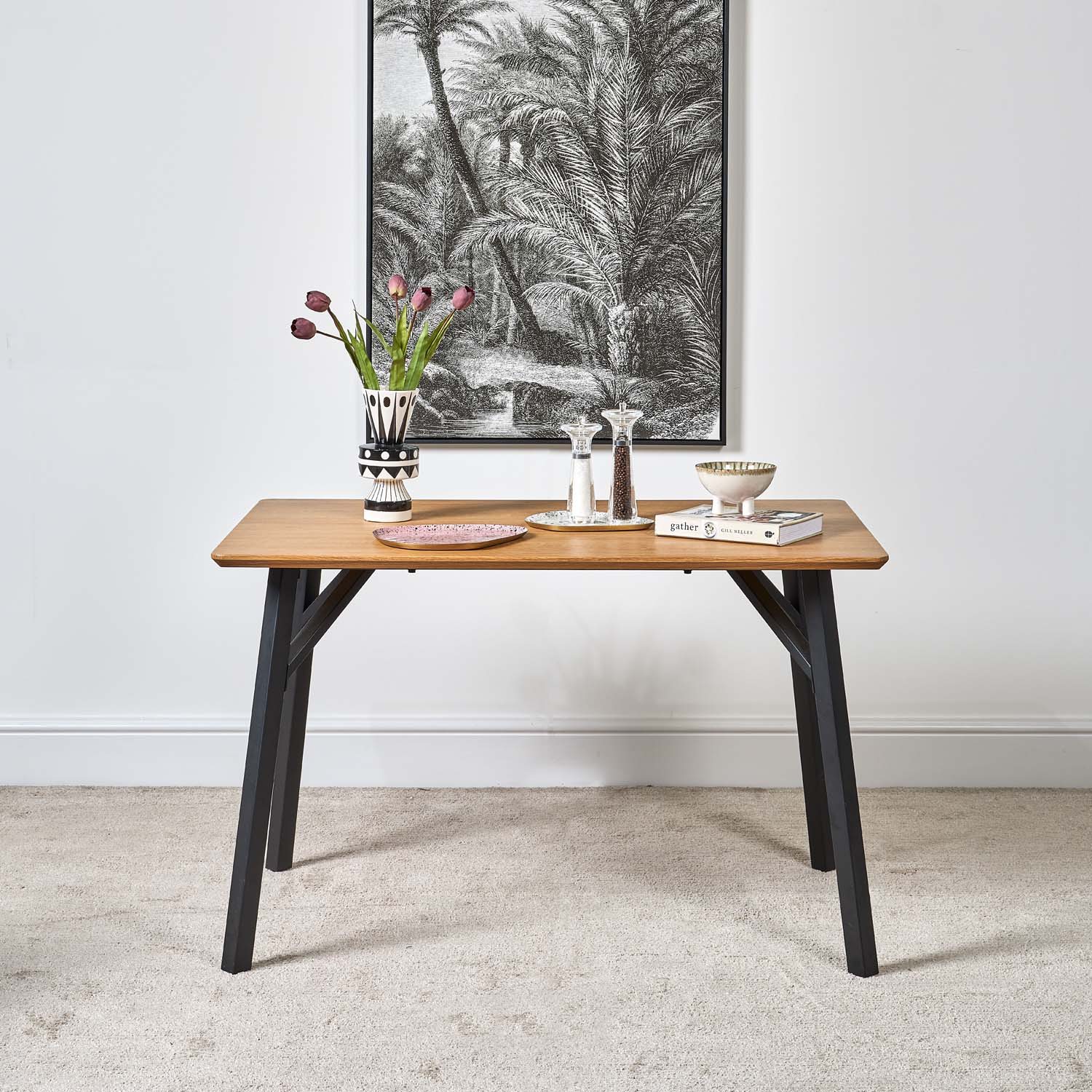 Woods Lutina 120cm Dining Table & 4 Finnick Dining Chairs Dark Grey