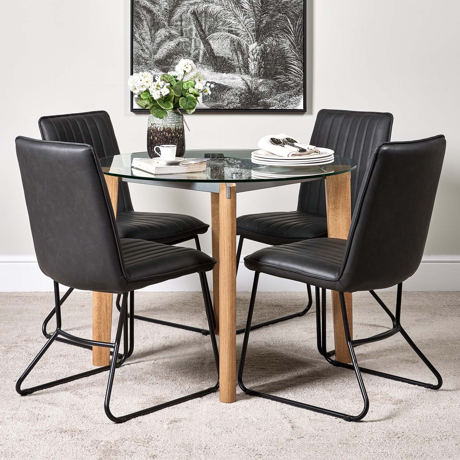 Woods Lutina 100cm Glass Dining Table & 4 York Dining Chairs Grey