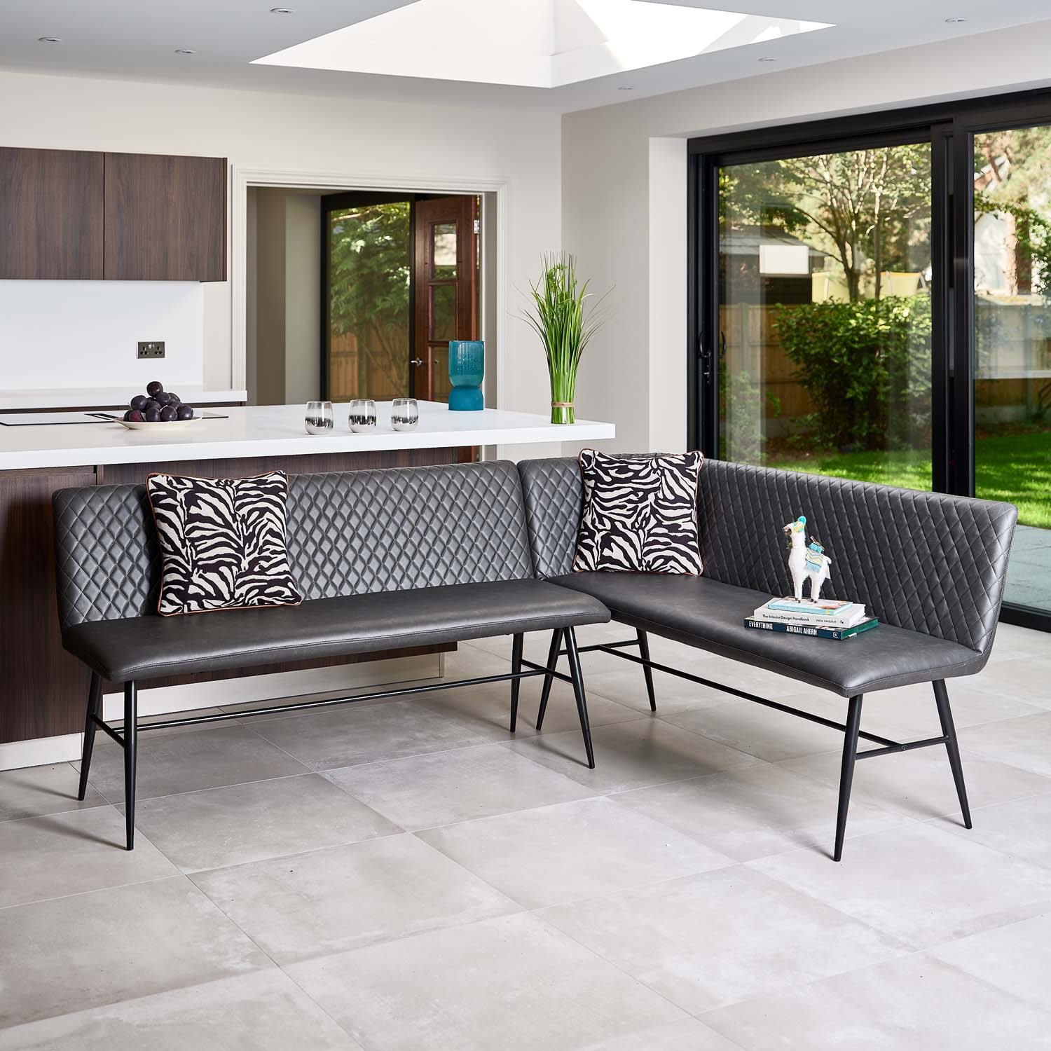 Upholstered corner clearance dining bench