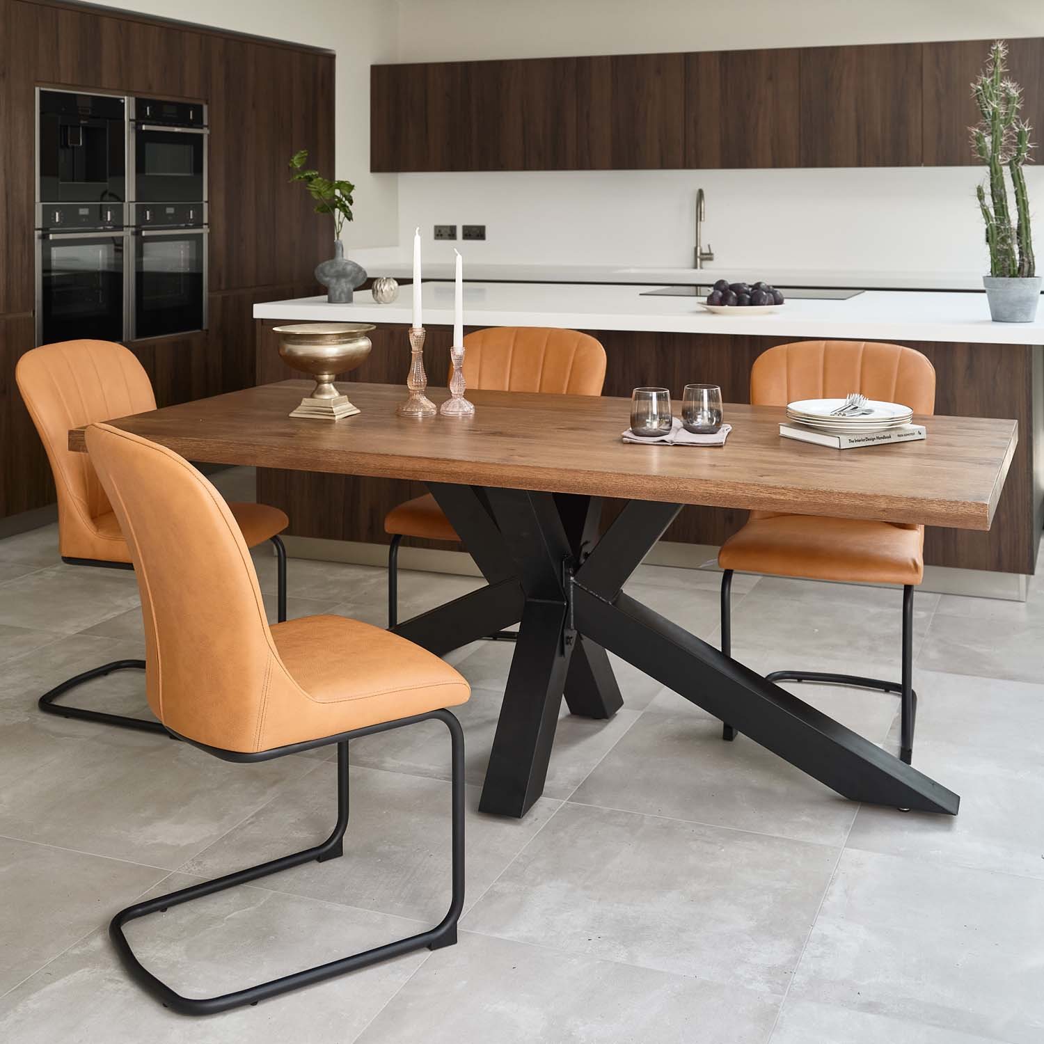 Woods Soho 200cm Dining Table 4 Firenza Dining Chairs Tan