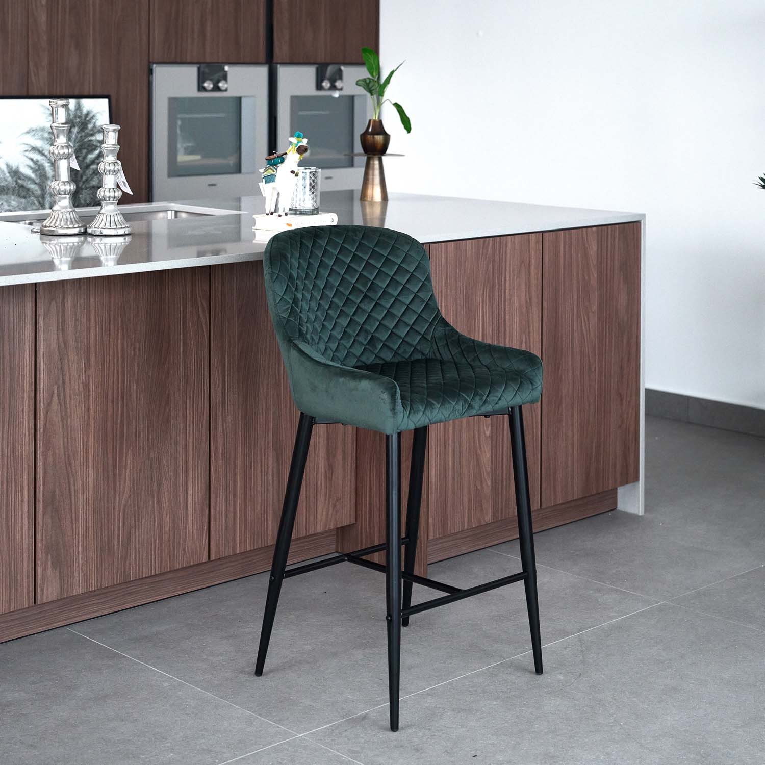 Woods Carlton Bar Stool Dark Green Velvet (Set of 2) Woods Furniture