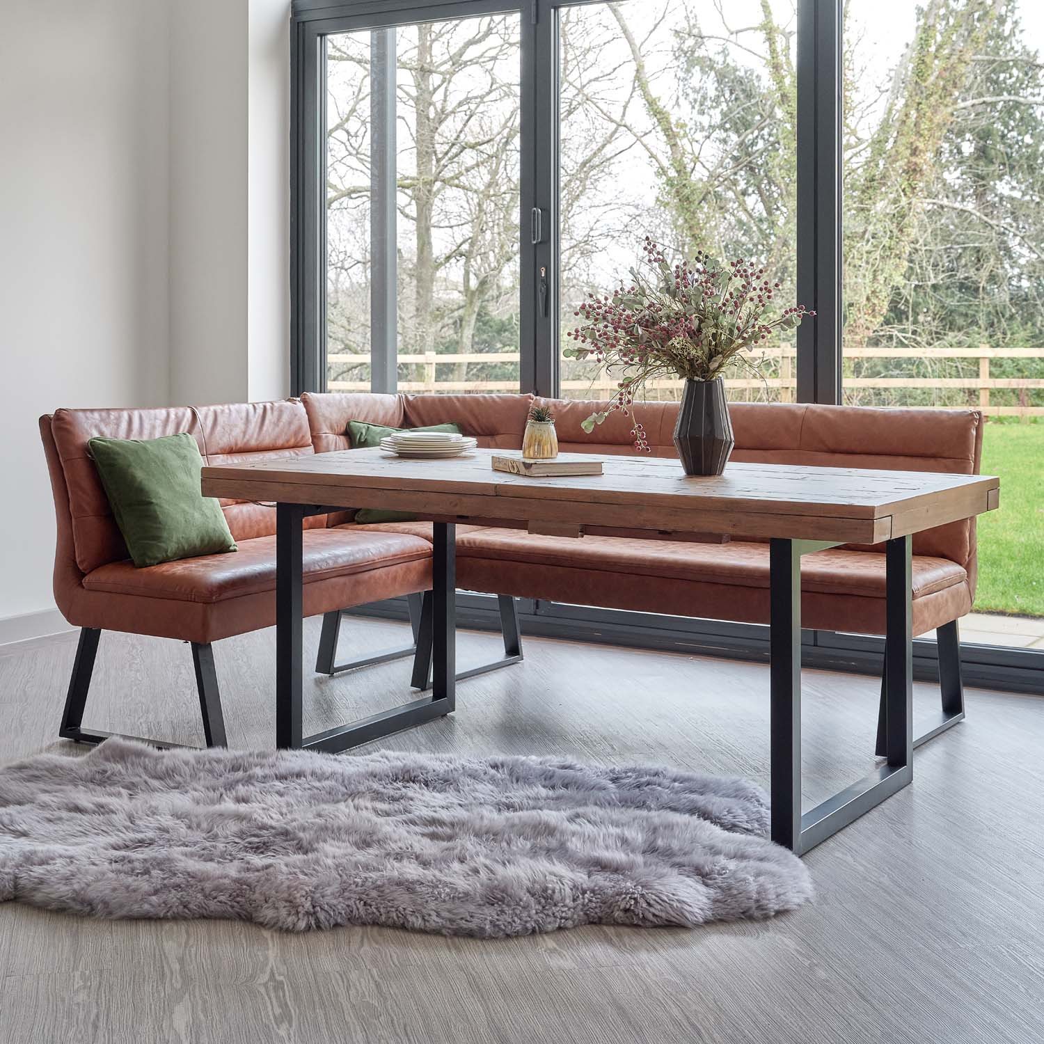 Contemporary dining table with bench deals