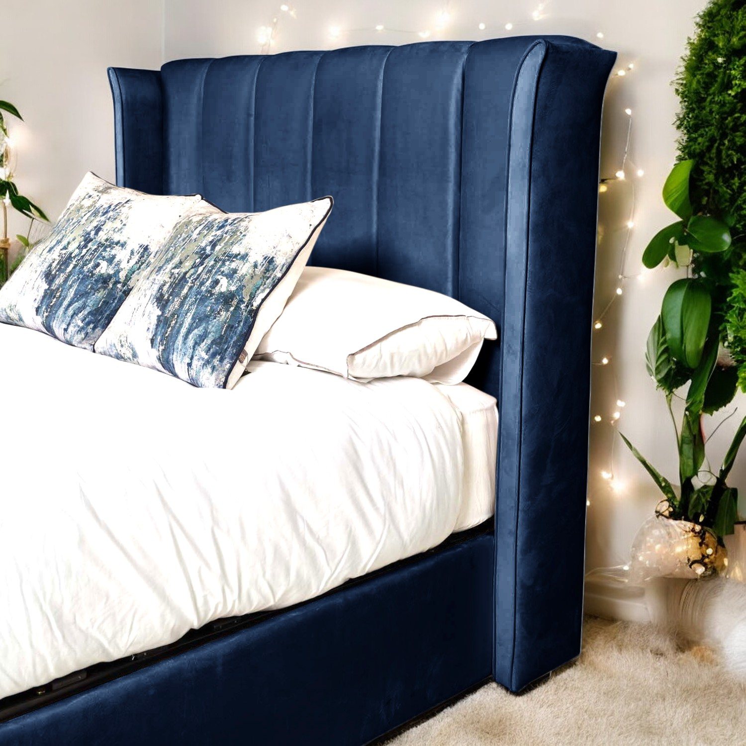 Woods Santana Ottoman Double Bed - Dark Blue - Woods Furniture