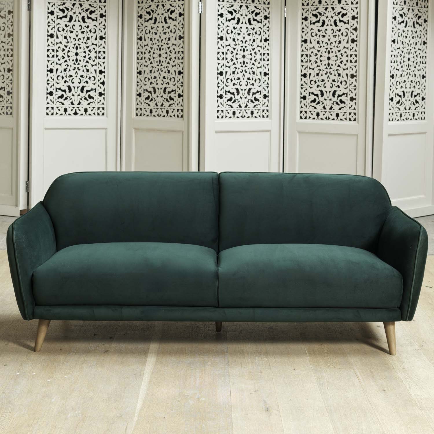 Forest green velvet sofa Tamar three seater - Woods Furniture