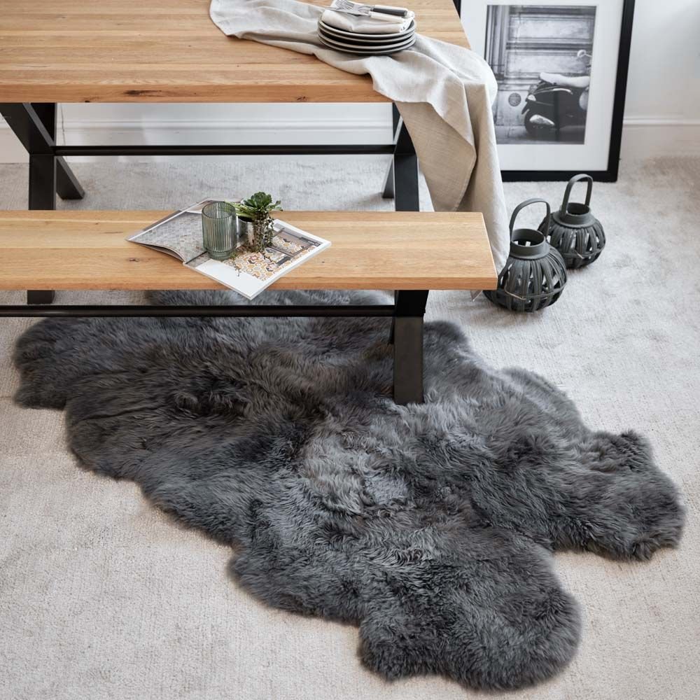 New Zealand Extra Large Grey Sheepskin Rug Grey Fur Rug Woods Furniture