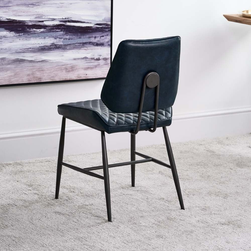 Digby Dark Blue Leather Dining Chairs With Metal Legs Woods Furniture