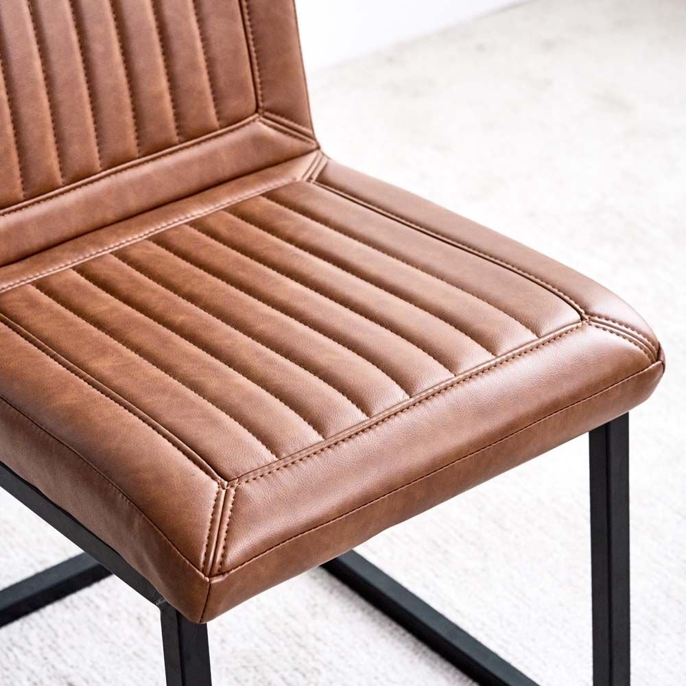 Dining Chair Pair, Tan Faux Leather - Vintage - Woods Furniture