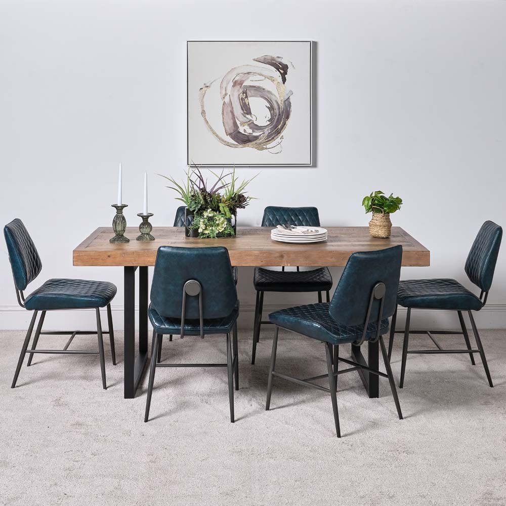 Woods Adelaide 180cm Dining Table & 6 Digby Dining Chairs Blue