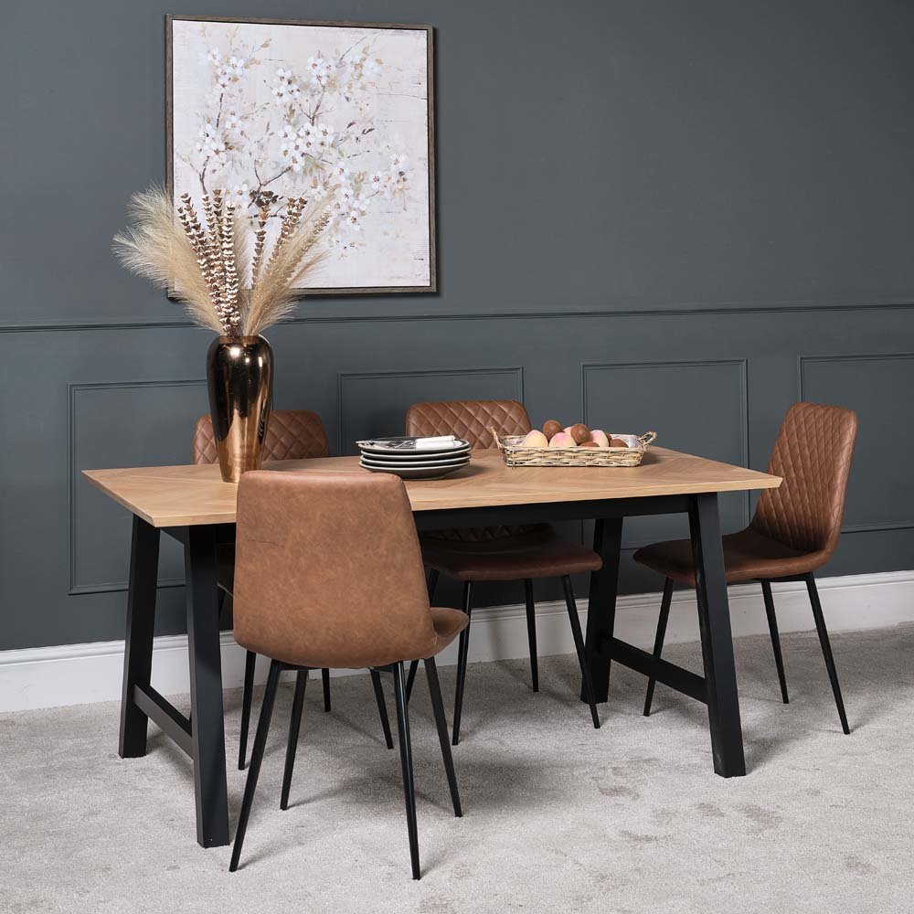 Bromley Dining Table 160cm 4 Ripley Dining Chairs Tan