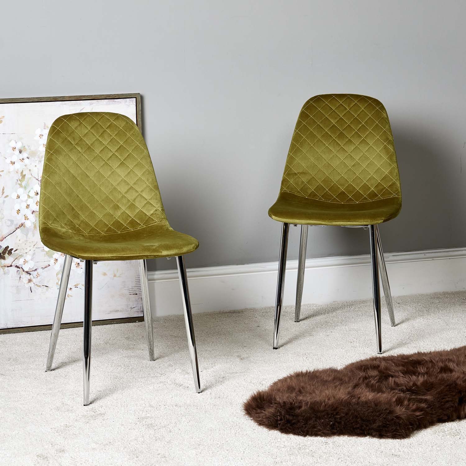 Clearance Archie Dining Chair Chrome Legs Light Green Set of 2